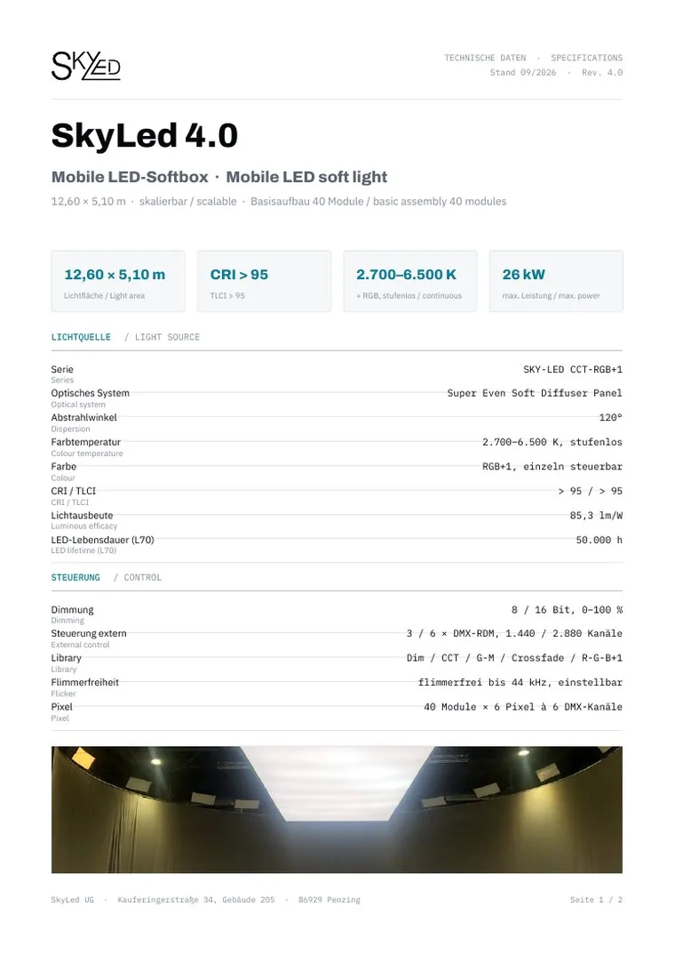 First page of the SkyLed data sheet