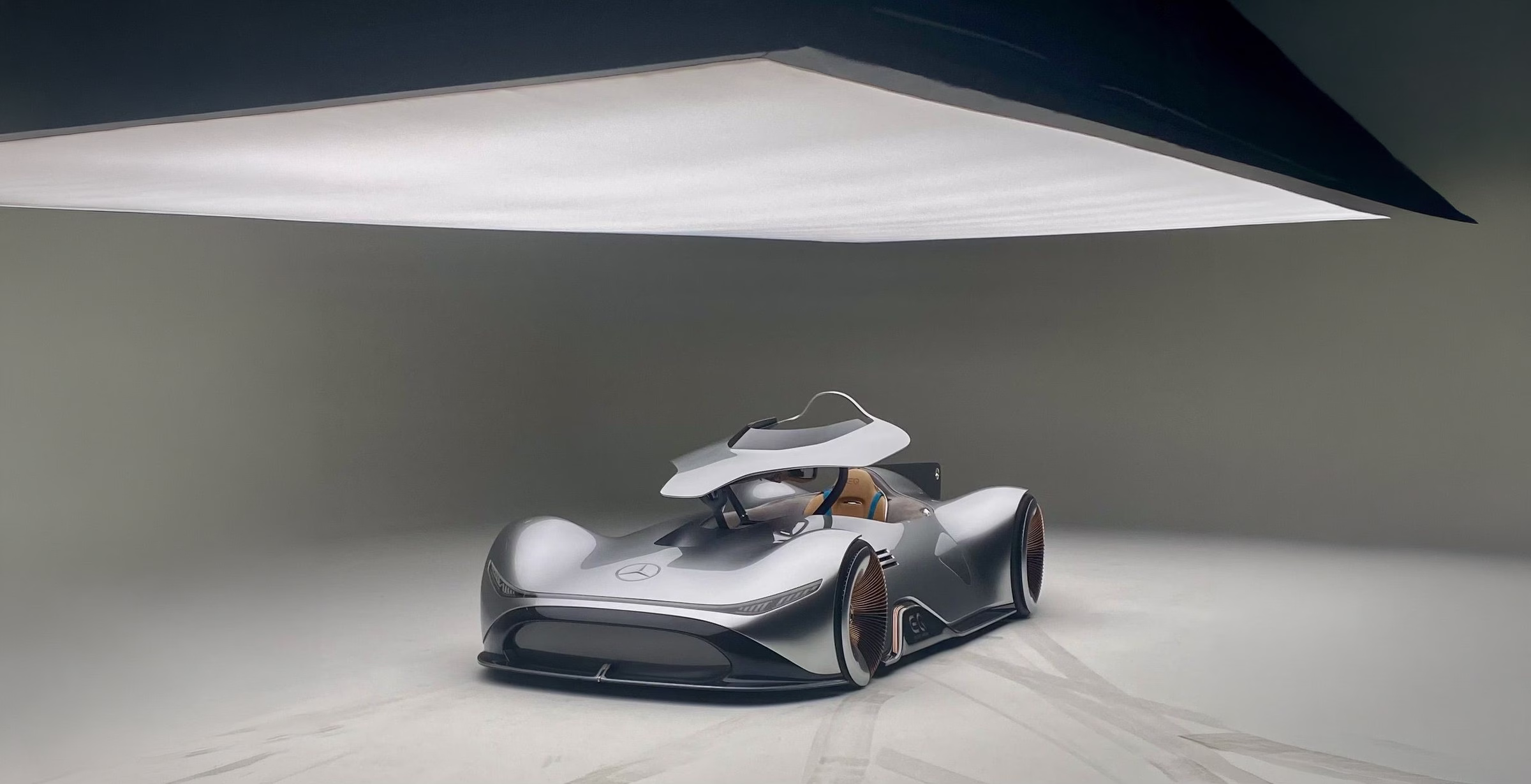 Silver Mercedes-Benz show car under the seamless SkyLed surface